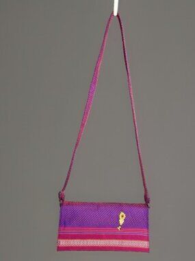 Ranes Iridescent Purple Blue Woven Crossbody Shoulder Bag Beaded Floral Charm